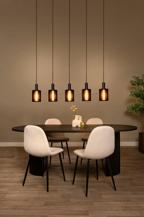 Lucide LAMBRES - Suspension - 5xE27 - Noir - ambiance 1